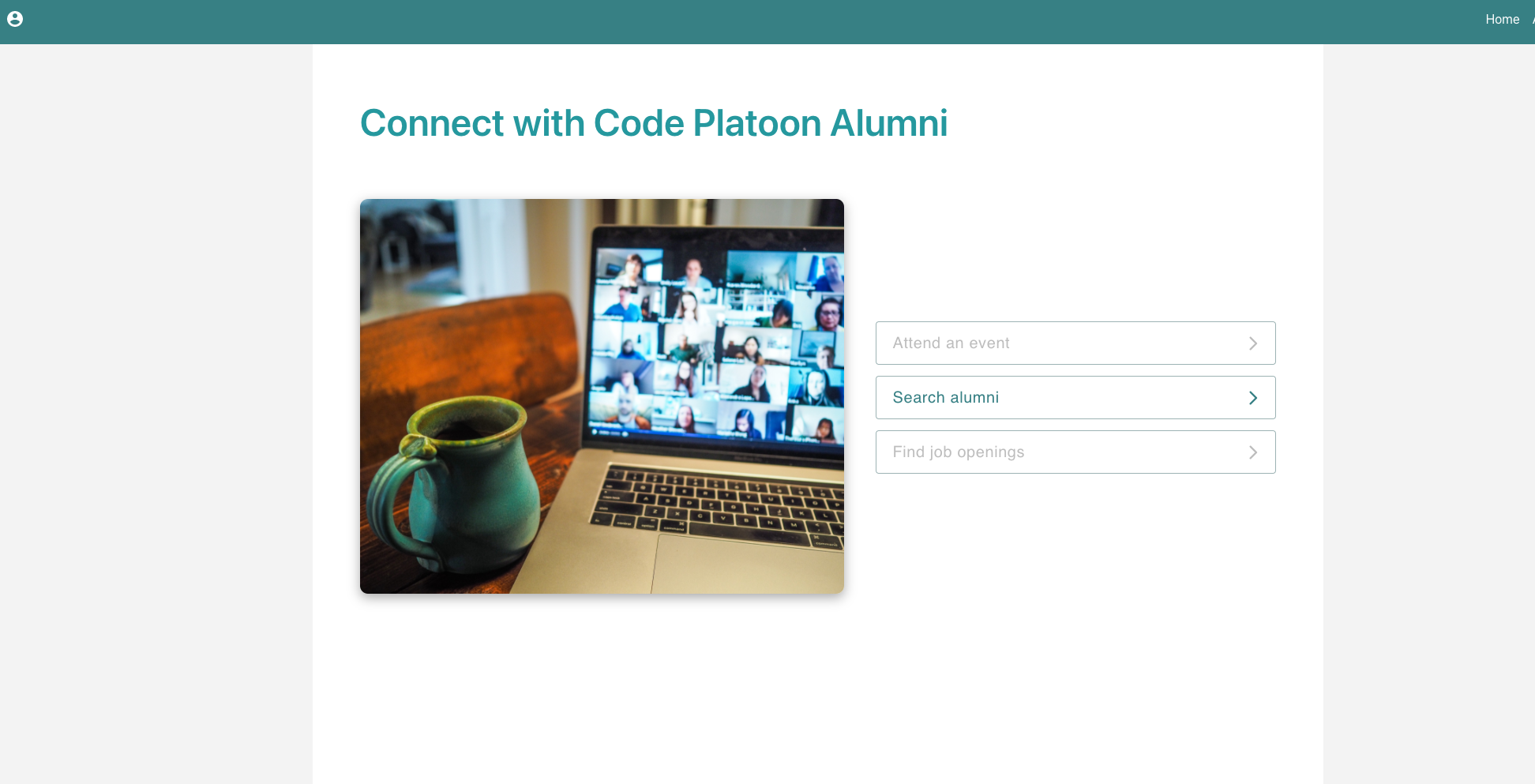 landing page of alumni app