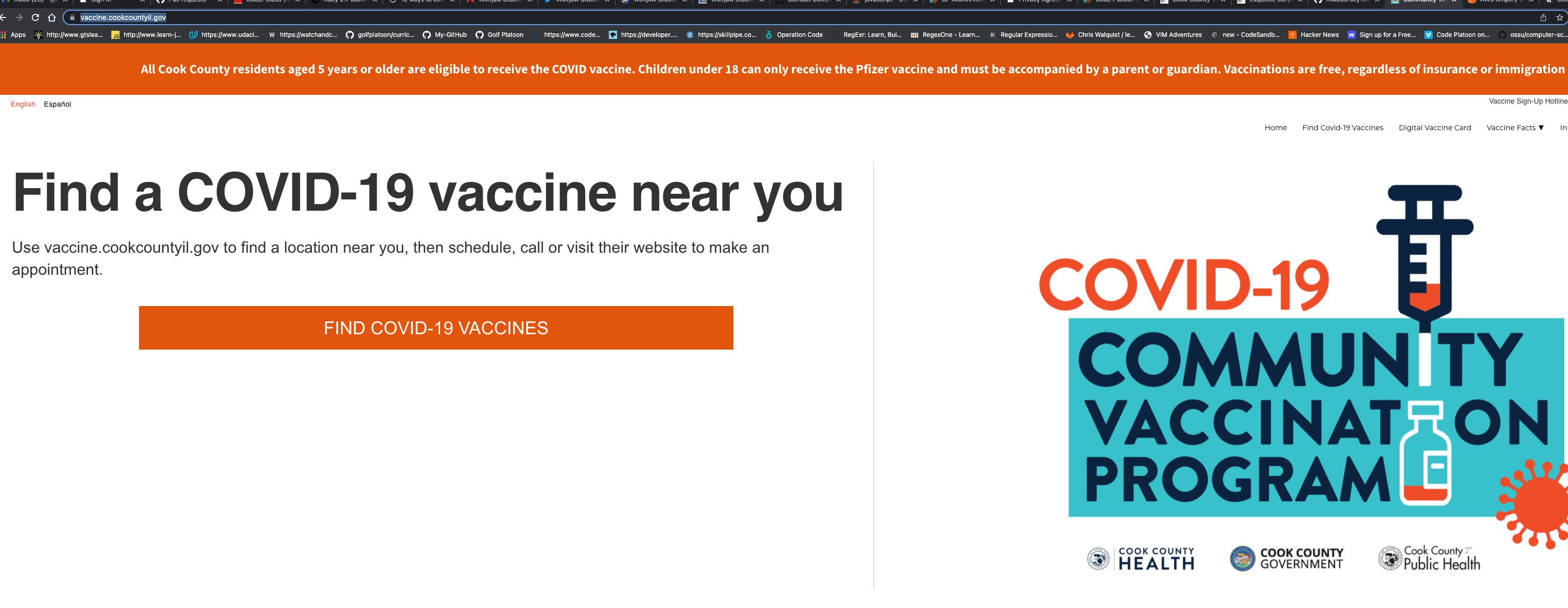 landing page for Cook COunty Vaccine website